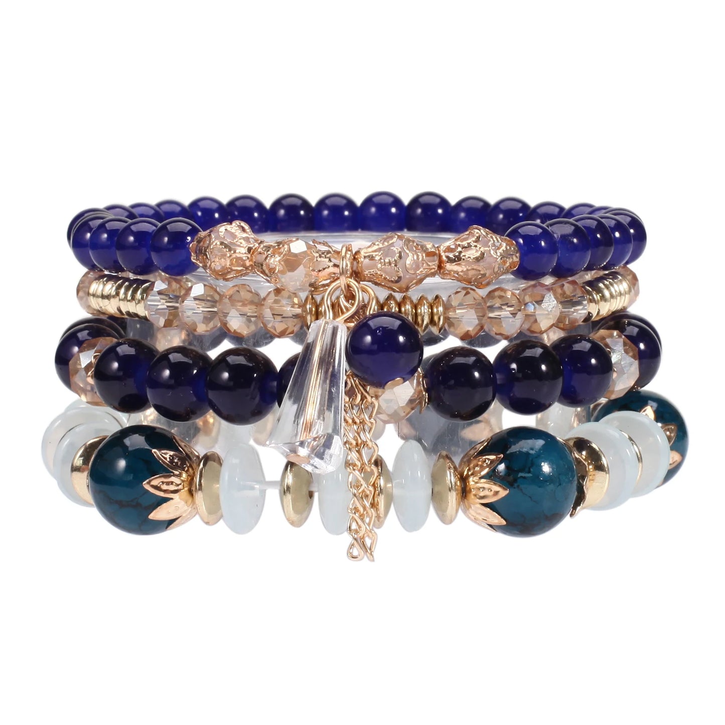 Bohemian Stackable Bead Bracelets – Multilayered Stretch Bangle Set with Charm Pendants
