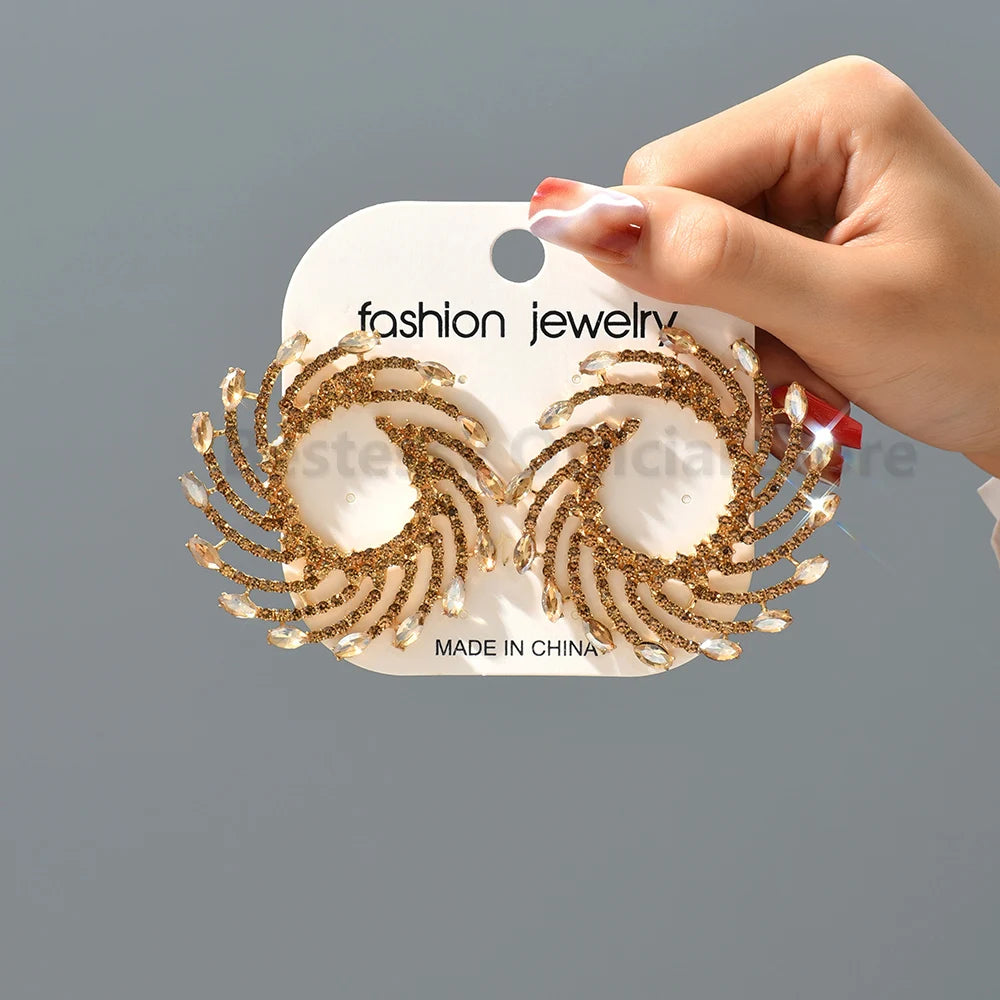 Sunburst Crystal Stud Earrings – Exaggerated Trendy Piercing Earrings