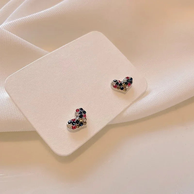 Small Heart Stud Earrings – Red & Black Simple Metal Earrings