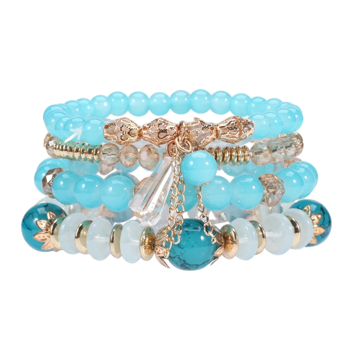 Bohemian Stackable Bead Bracelets – Multilayered Stretch Bangle Set with Charm Pendants