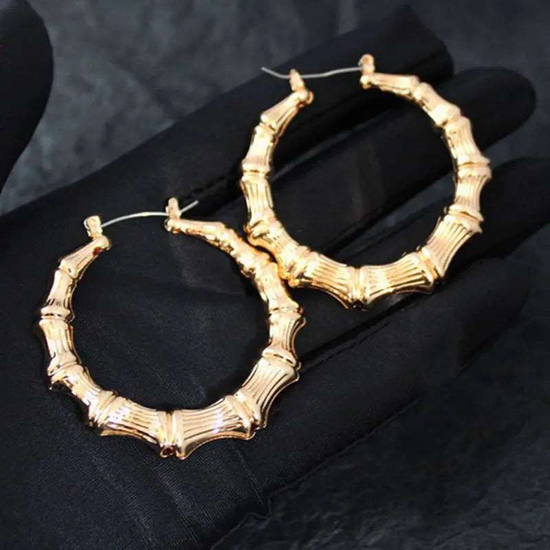 Punk Style Big Bamboo Circle Hoop Earrings – Large Celebrity Earrings in Silver & Gold Color for Women
