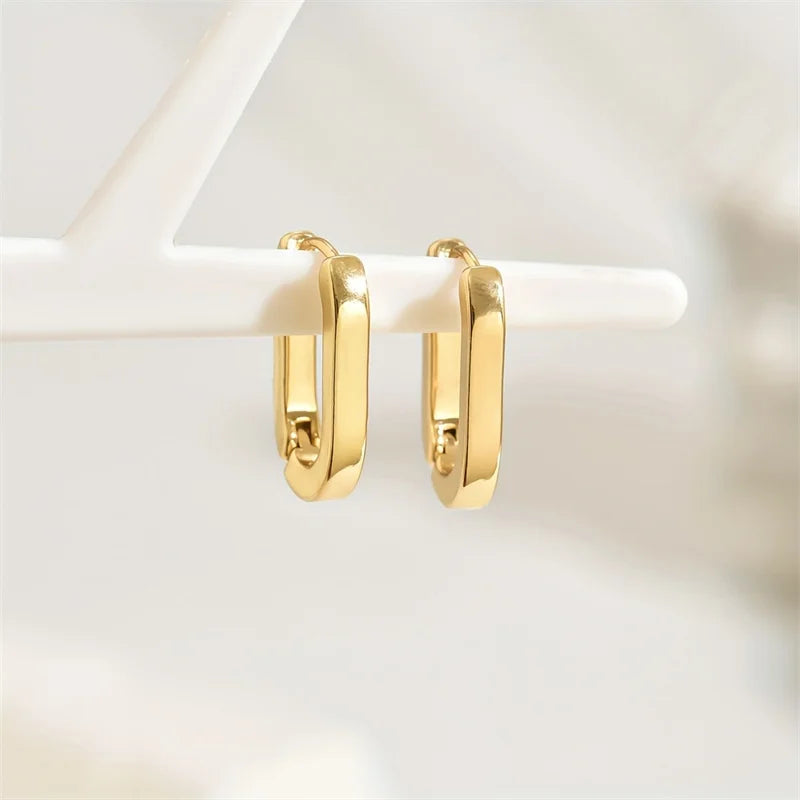 New Minimalist Square Hoop Earrings – Unisex Gold Color Stainless Steel Punk Rock Piercing Jewelry for Men & Women