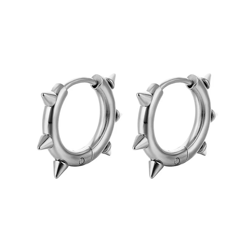 Stainless Steel Spike Hoop Earrings – Unisex Gothic Rock Huggie Style