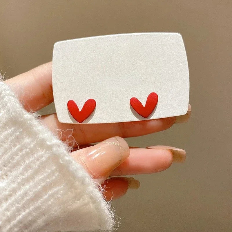 Small Heart Stud Earrings – Red & Black Simple Metal Earrings