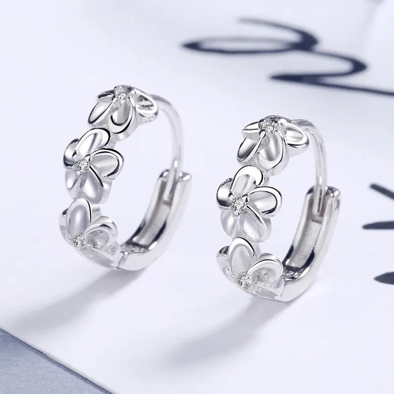 925 Sterling Silver Zircon Flower Earrings – Cute Crystal Studs