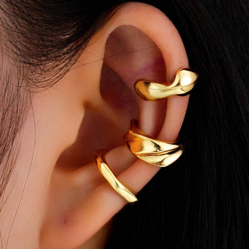 Exaggerated Wide Clip-On Earrings – Simple Gold Metal Ear Clips