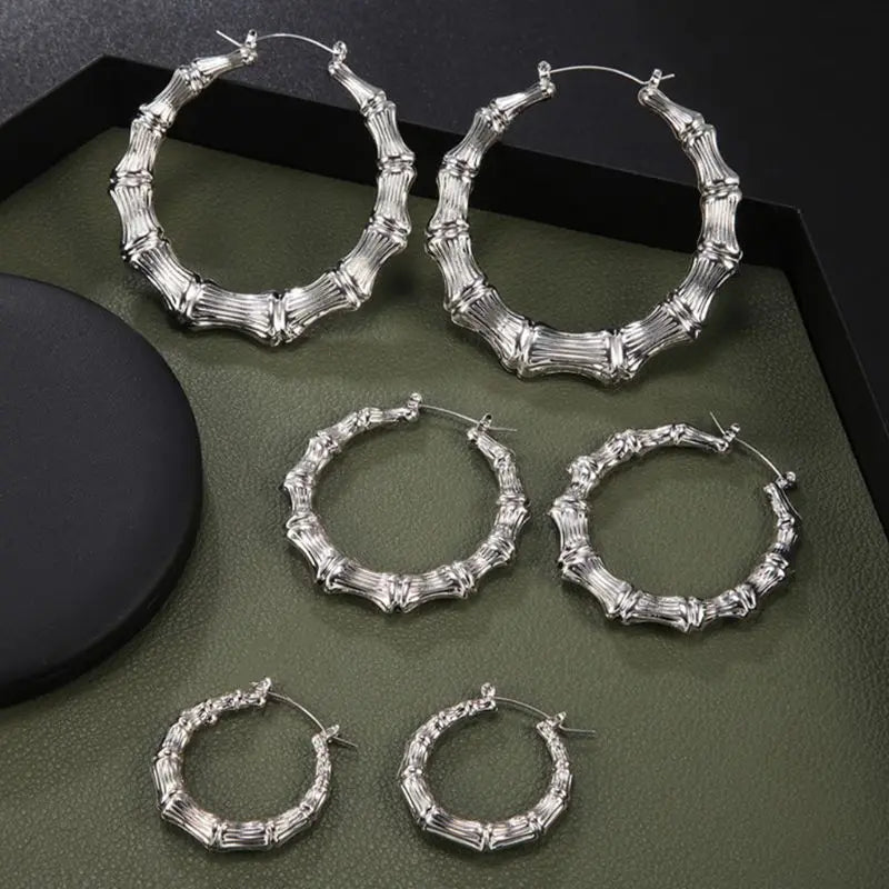 Punk Style Big Bamboo Circle Hoop Earrings – Large Celebrity Earrings in Silver & Gold Color for Women