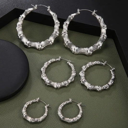 Punk Style Big Bamboo Circle Hoop Earrings – Large Celebrity Earrings in Silver & Gold Color for Women