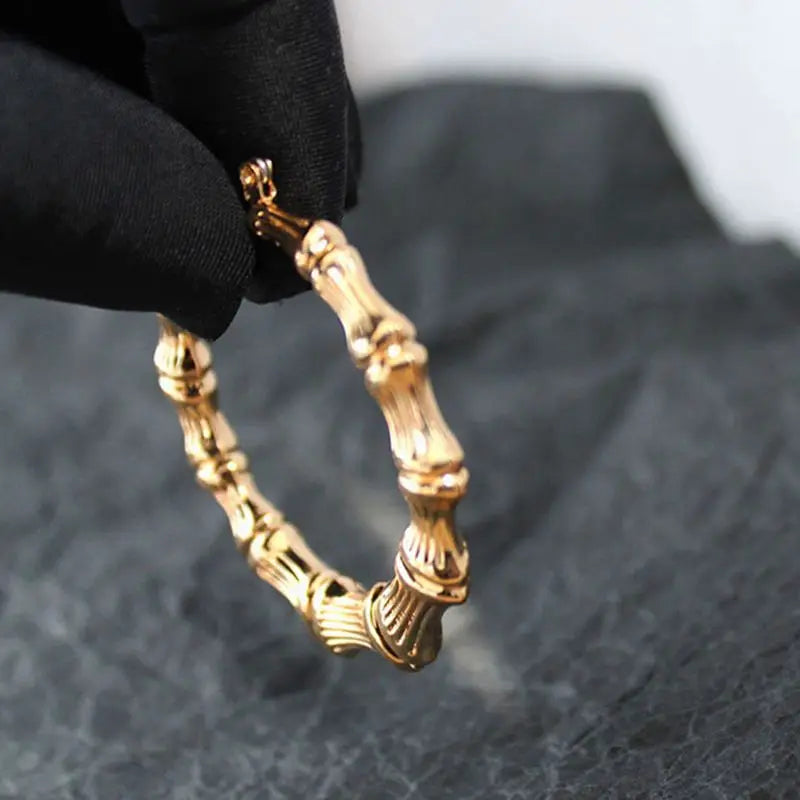 Punk Style Big Bamboo Circle Hoop Earrings – Large Celebrity Earrings in Silver & Gold Color for Women