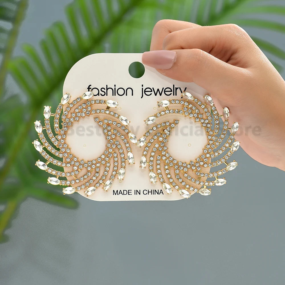 Sunburst Crystal Stud Earrings – Exaggerated Trendy Piercing Earrings