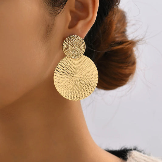 Bohemian Geometric Metal Round Earrings – Trendy Drop Earrings