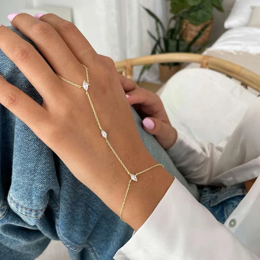 Bohemia Rhombus Crystal Hand Chain Bracelet for Women – Simple Thin Chain Finger Jewelry & Accessories
