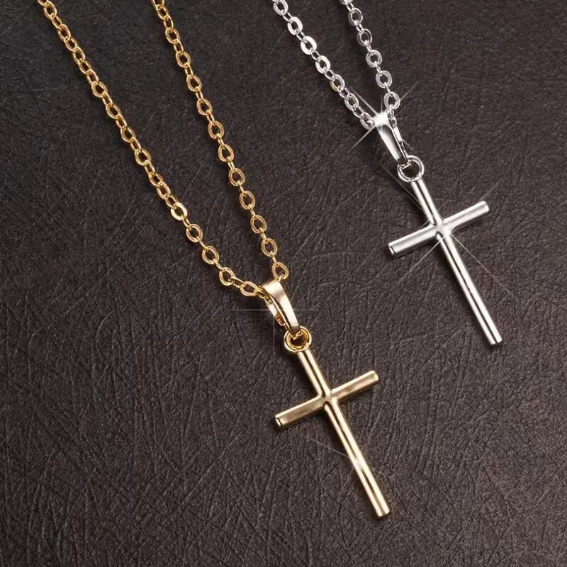 Christian Cross Necklace | Silver Long Chain Pendant Unisex Jewelry