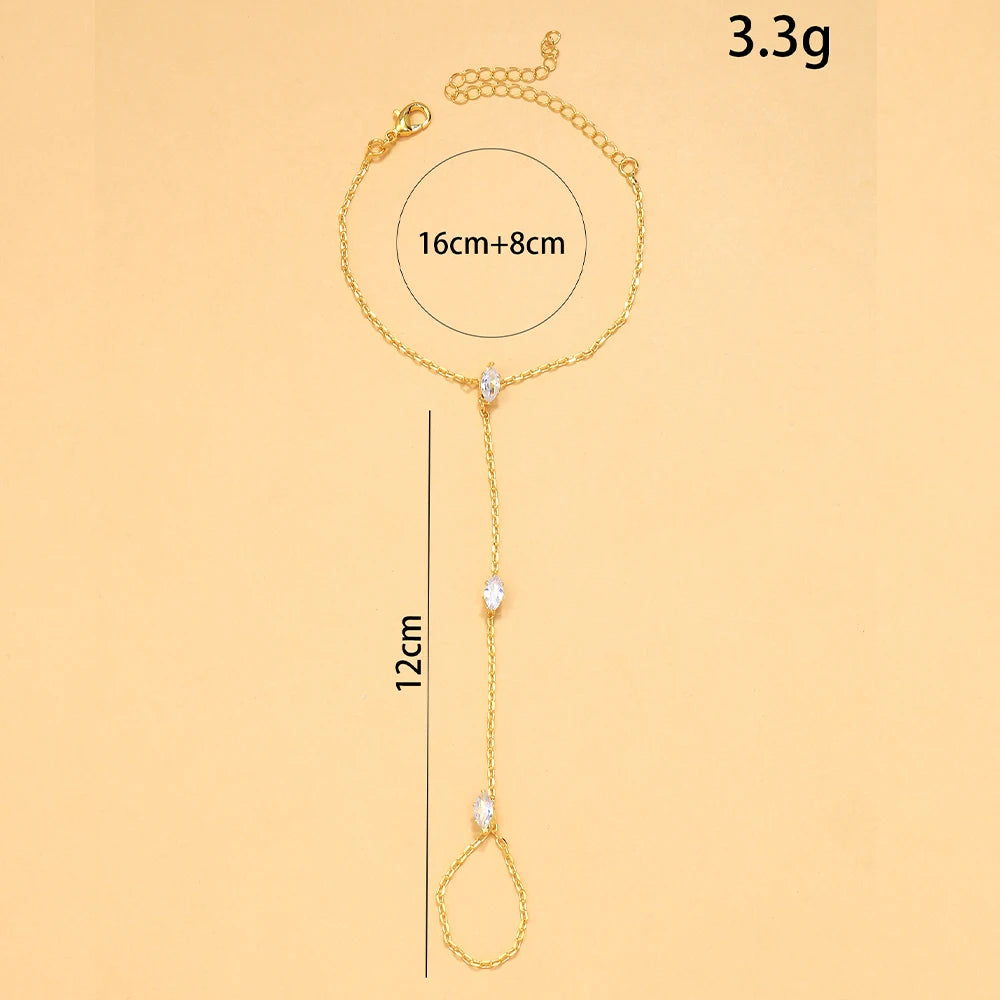 Bohemia Rhombus Crystal Hand Chain Bracelet for Women – Simple Thin Chain Finger Jewelry & Accessories