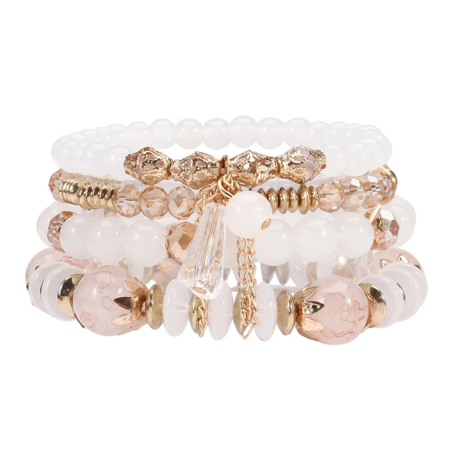 Bohemian Stackable Bead Bracelets – Multilayered Stretch Bangle Set with Charm Pendants