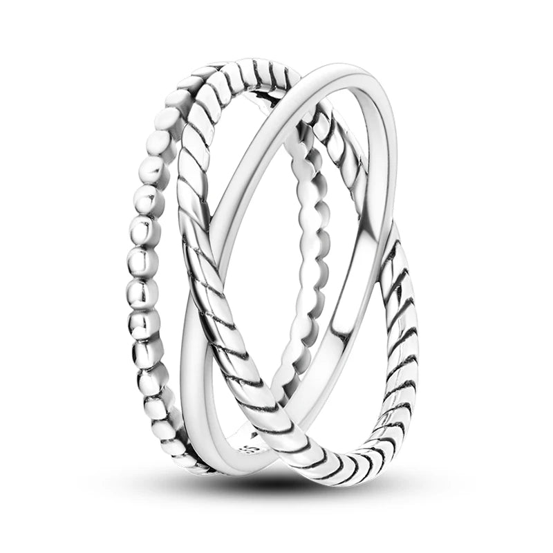 925 Silver Zircon Star Ring – Geometric Winding Line Design