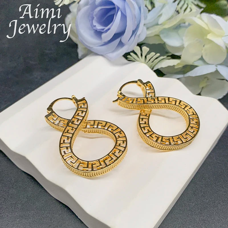 Original Vintage Dubai 18K Gold Plated Hoop Earrings for Women – African Jewelry Hollow Copper Drop Earrings