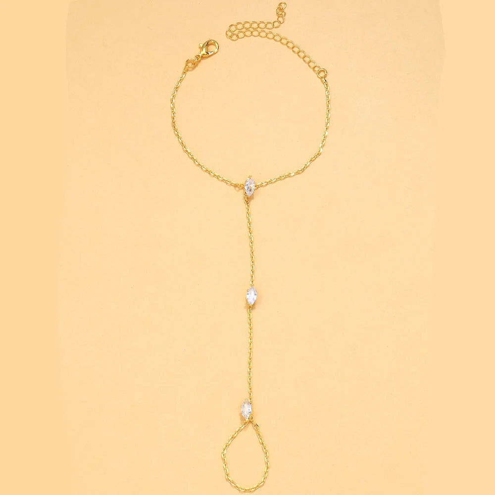 Bohemia Rhombus Crystal Hand Chain Bracelet for Women – Simple Thin Chain Finger Jewelry & Accessories