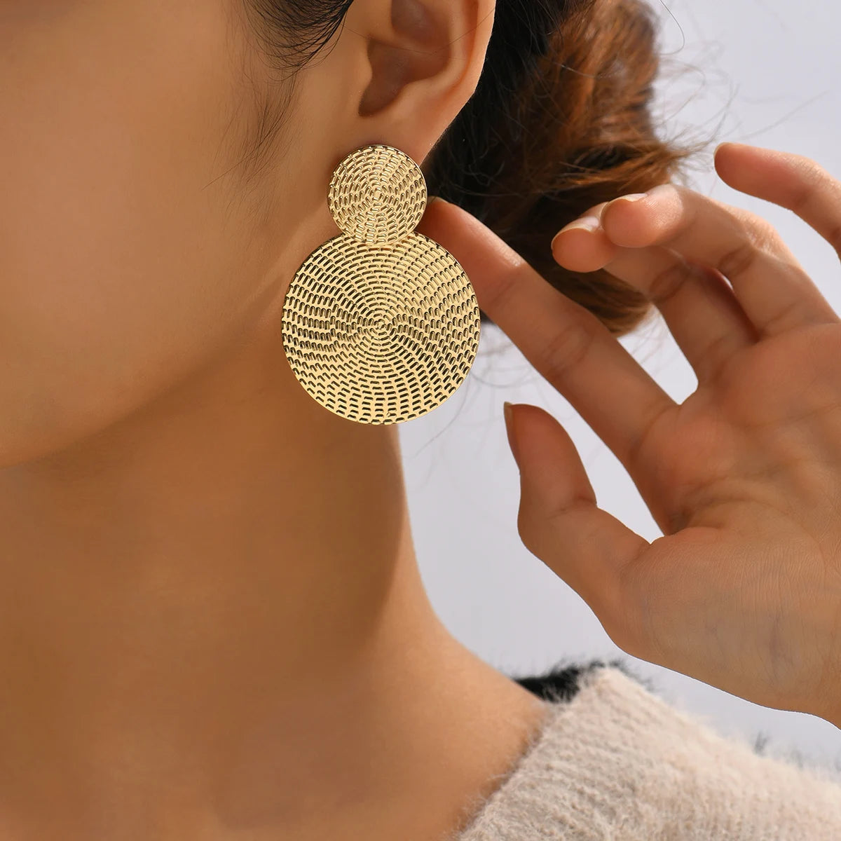 Bohemian Geometric Metal Round Earrings – Trendy Drop Earrings