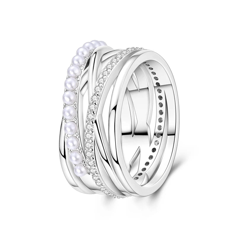 925 Silver Zircon Star Ring – Geometric Winding Line Design