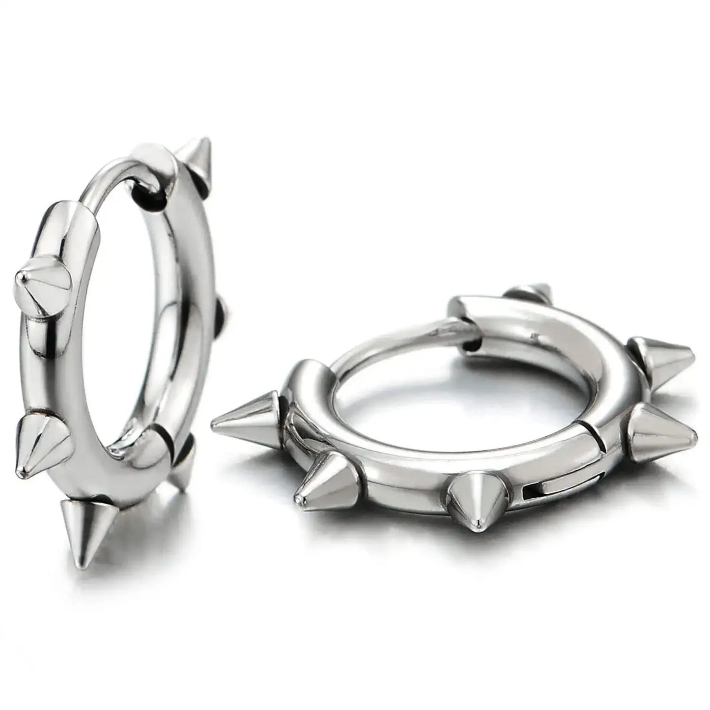 Stainless Steel Spike Hoop Earrings – Unisex Gothic Rock Huggie Style