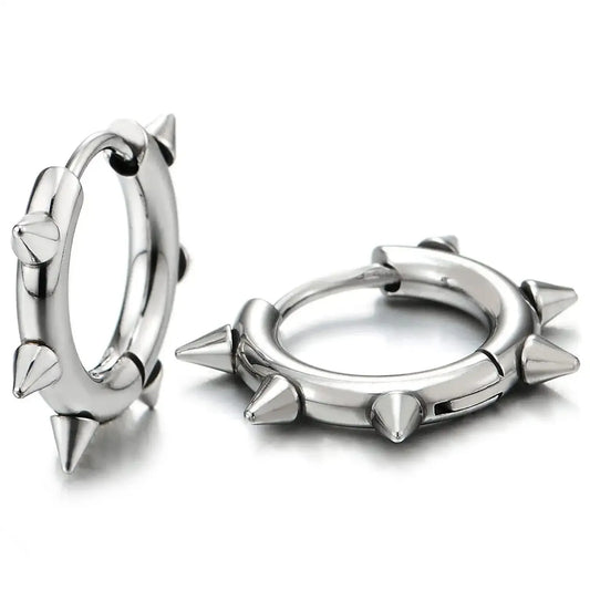 Stainless Steel Spike Hoop Earrings – Unisex Gothic Rock Huggie Style