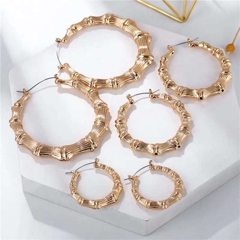 Punk Style Big Bamboo Circle Hoop Earrings – Large Celebrity Earrings in Silver & Gold Color for Women