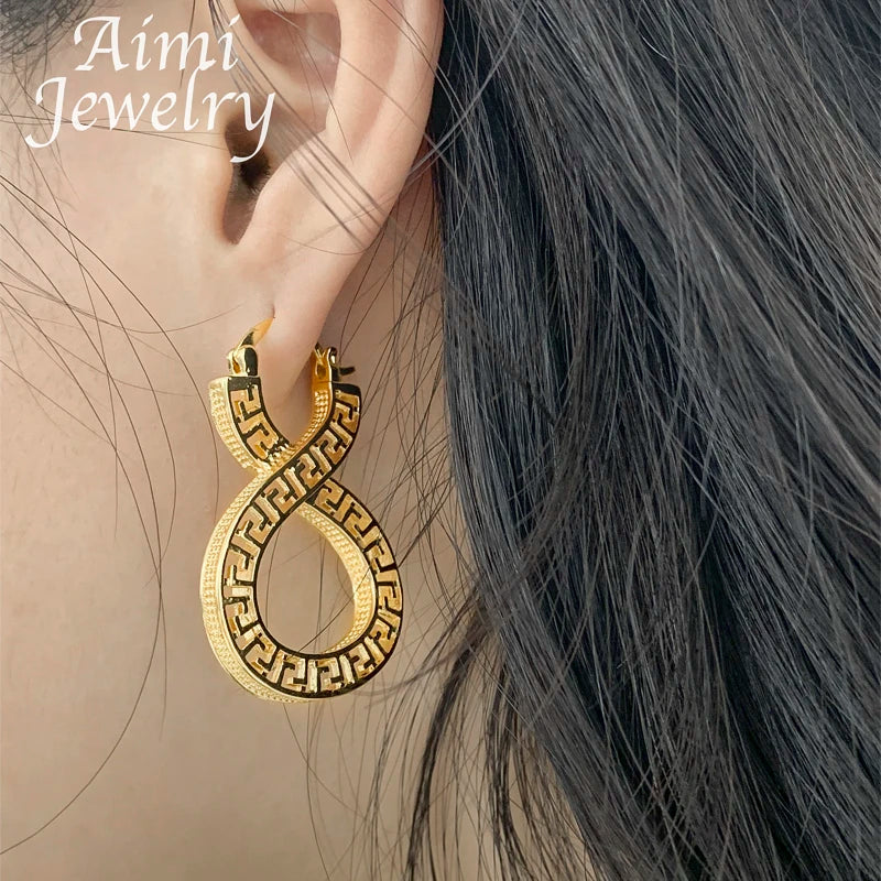Original Vintage Dubai 18K Gold Plated Hoop Earrings for Women – African Jewelry Hollow Copper Drop Earrings