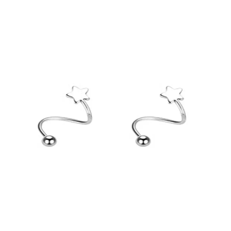 2PCS Stainless Steel Spiral Stud Earrings – Heart & Star Piercing Jewelry for Cartilage, Helix, and Lip