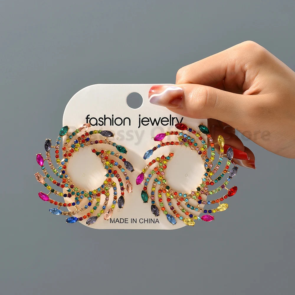 Sunburst Crystal Stud Earrings – Exaggerated Trendy Piercing Earrings