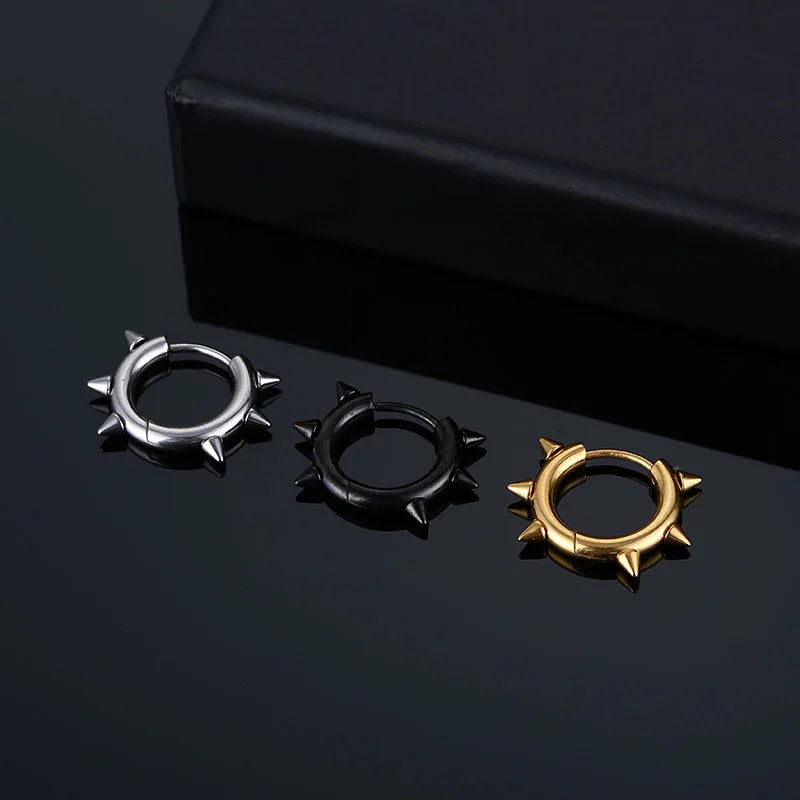 Stainless Steel Spike Hoop Earrings – Unisex Gothic Rock Huggie Style
