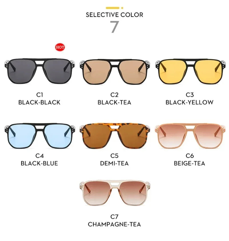 Vintage Square Sunglasses for Women & Men | Thick Frame Double Bridge UV400