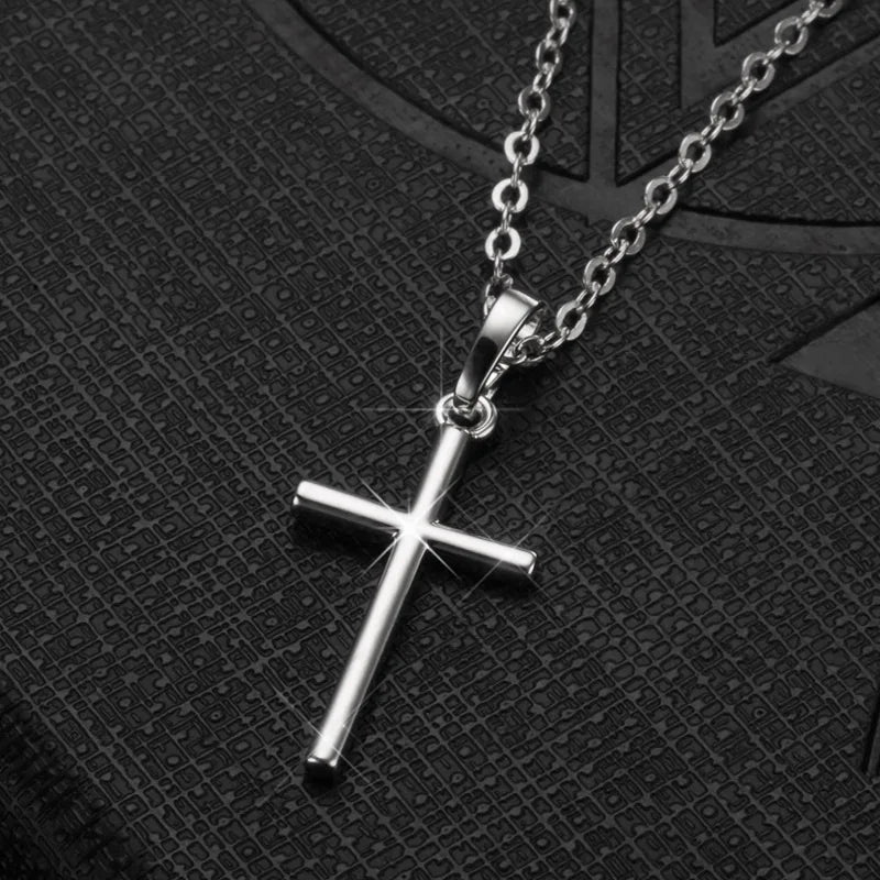 Christian Cross Necklace | Silver Long Chain Pendant Unisex Jewelry