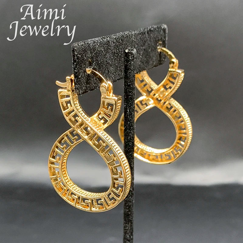 Original Vintage Dubai 18K Gold Plated Hoop Earrings for Women – African Jewelry Hollow Copper Drop Earrings