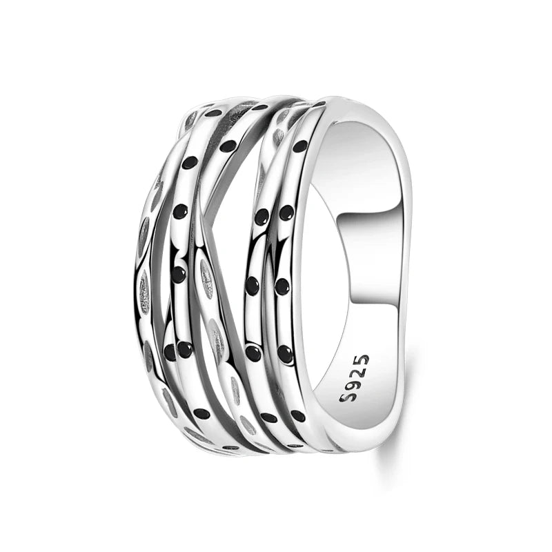 925 Silver Zircon Star Ring – Geometric Winding Line Design