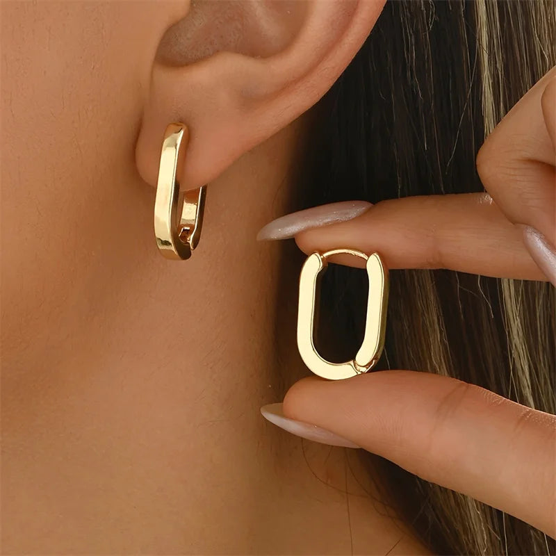 New Minimalist Square Hoop Earrings – Unisex Gold Color Stainless Steel Punk Rock Piercing Jewelry for Men & Women