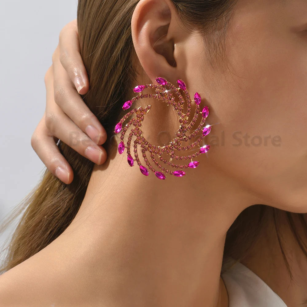Sunburst Crystal Stud Earrings – Exaggerated Trendy Piercing Earrings