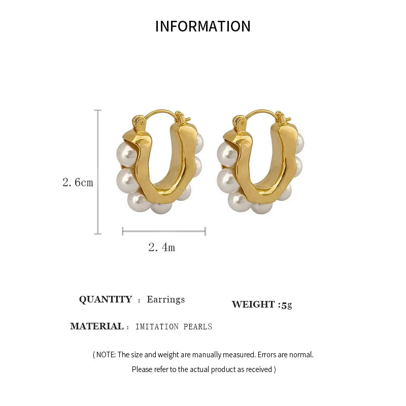 Stylish U-shaped Hoop Earrings – Elegant Gold Color Imitation Pearl Accessories for Wedding & Party Gifts
