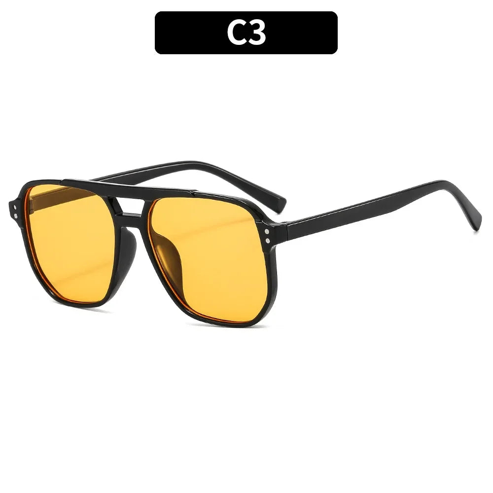 Vintage Square Sunglasses for Women & Men | Thick Frame Double Bridge UV400