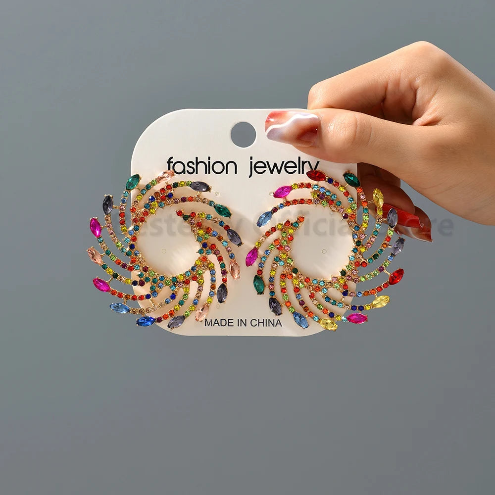 Sunburst Crystal Stud Earrings – Exaggerated Trendy Piercing Earrings