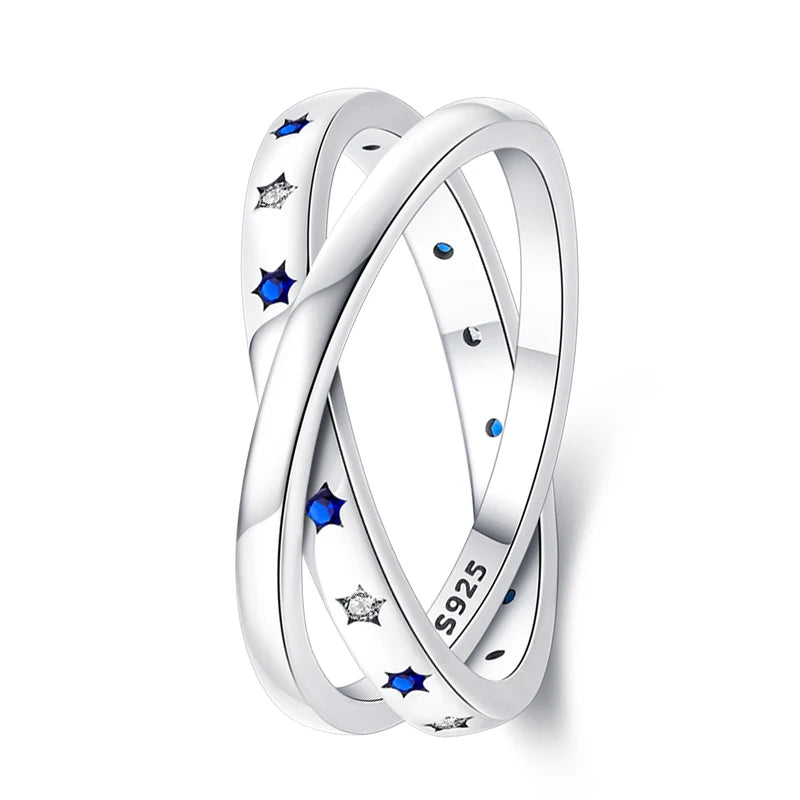 925 Silver Zircon Star Ring – Geometric Winding Line Design