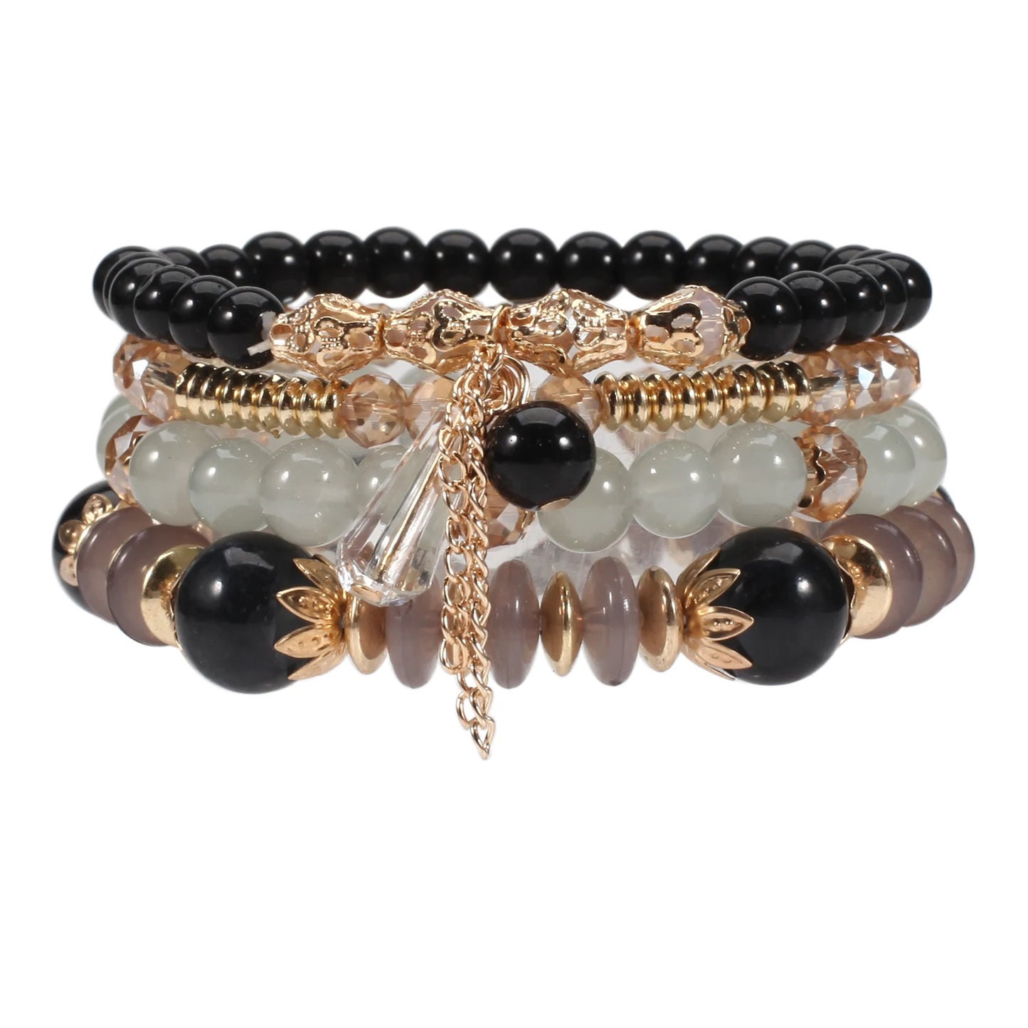 Bohemian Stackable Bead Bracelets – Multilayered Stretch Bangle Set with Charm Pendants