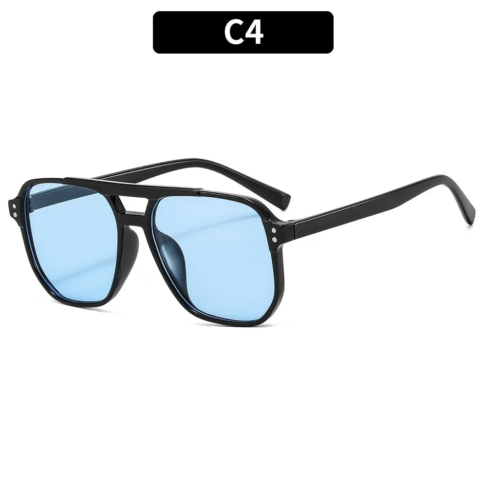 Vintage Square Sunglasses for Women & Men | Thick Frame Double Bridge UV400