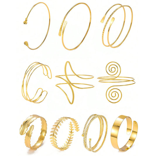 FTCY Boho Arm Bracelet for Women – Adjustable Vintage Geometric Leaf Upper Arm Cuff Bangle in Gold Color