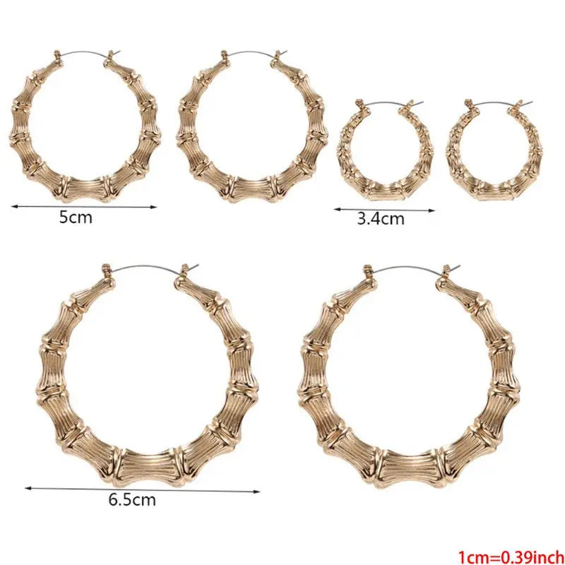 Punk Style Big Bamboo Circle Hoop Earrings – Large Celebrity Earrings in Silver & Gold Color for Women