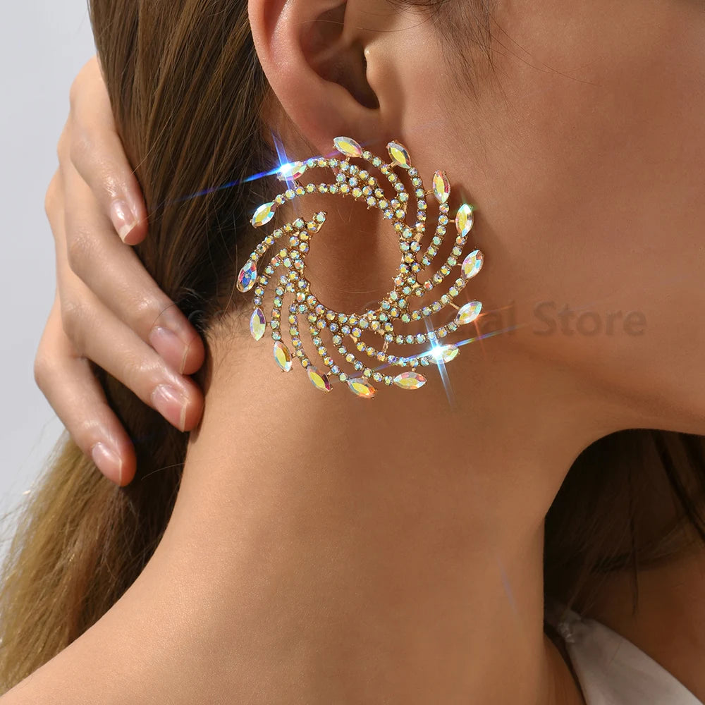 Sunburst Crystal Stud Earrings – Exaggerated Trendy Piercing Earrings
