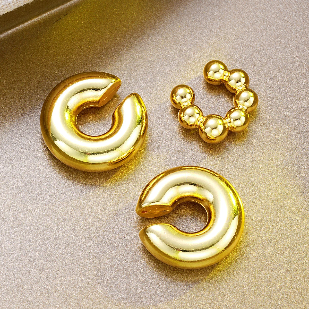 Exaggerated Wide Clip-On Earrings – Simple Gold Metal Ear Clips