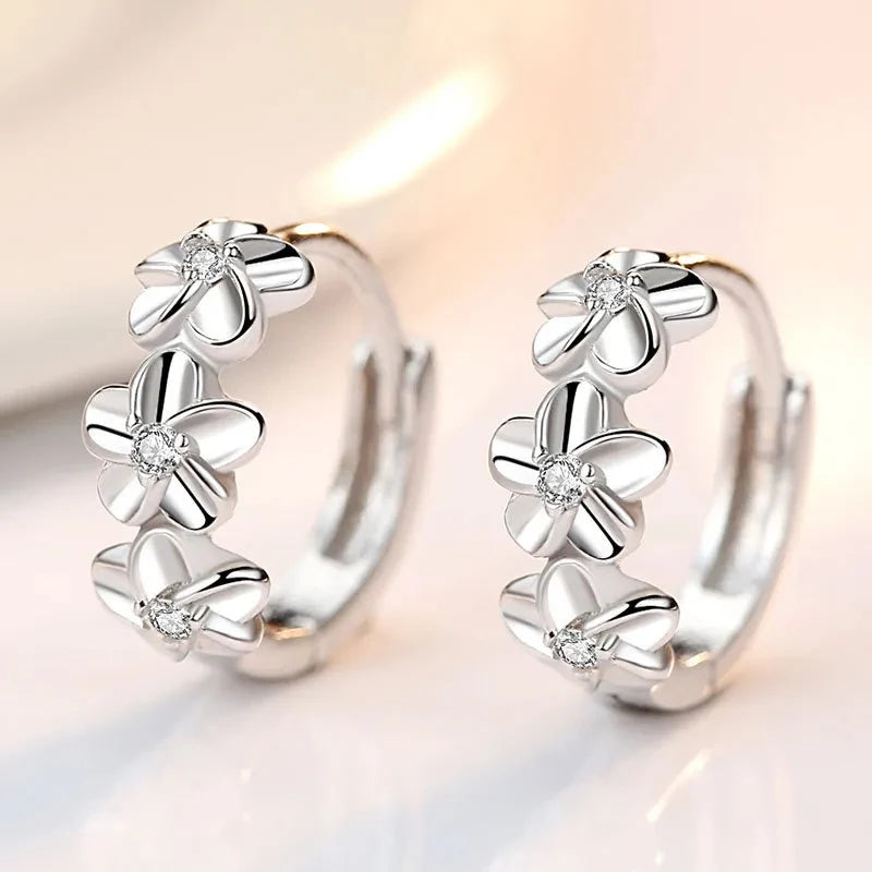 925 Sterling Silver Zircon Flower Earrings – Cute Crystal Studs