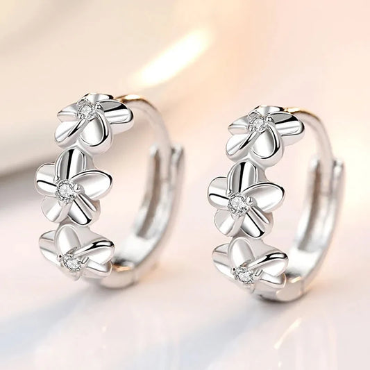 925 Sterling Silver Zircon Flower Earrings – Cute Crystal Studs