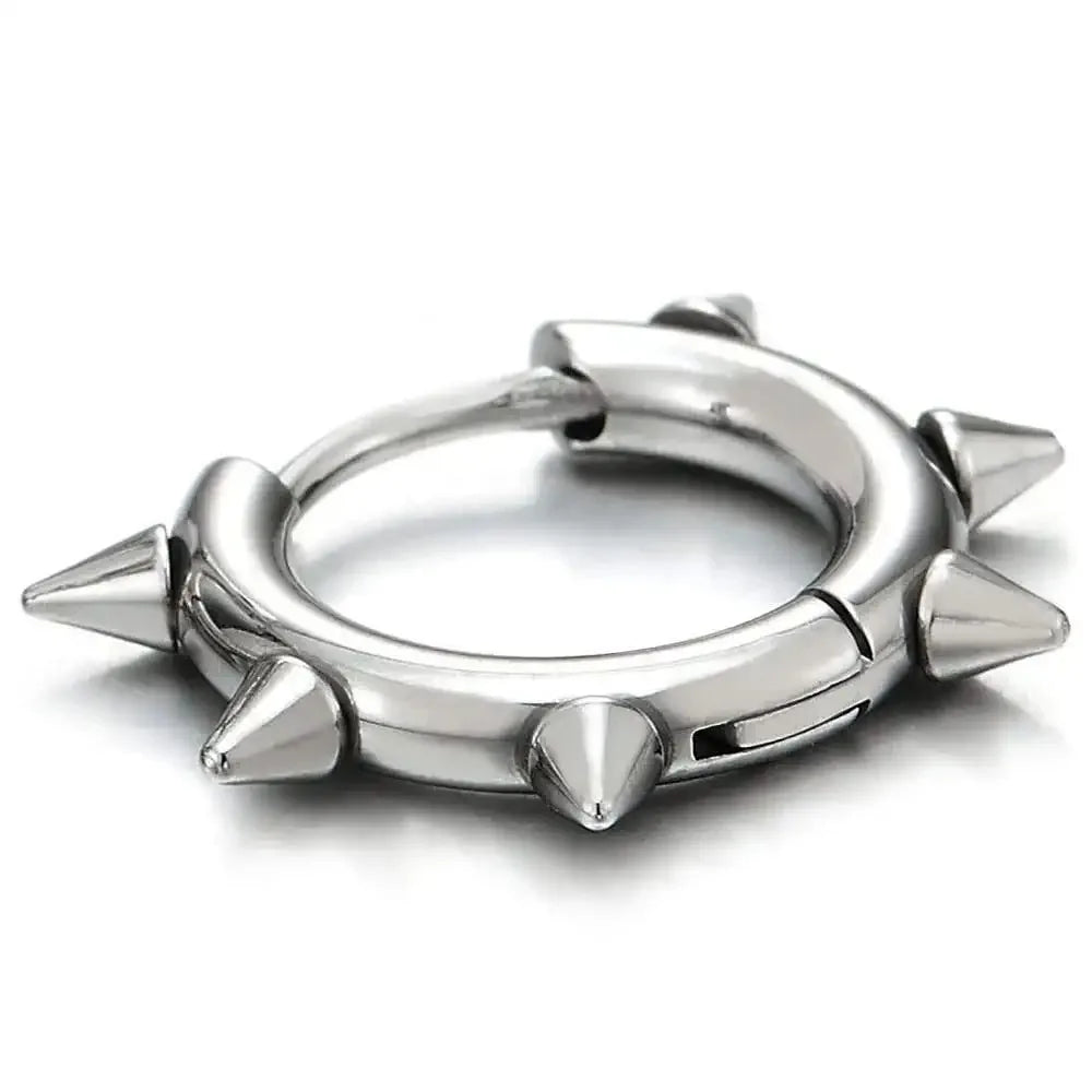 Stainless Steel Spike Hoop Earrings – Unisex Gothic Rock Huggie Style